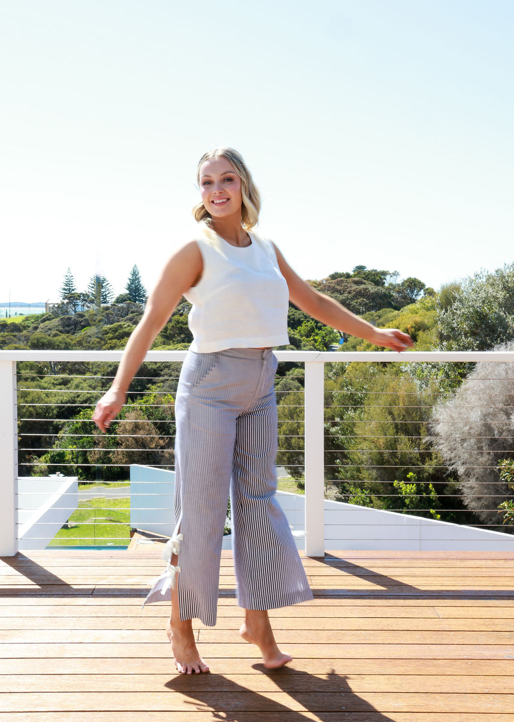 Lotus Pant - Navy & White Stripe