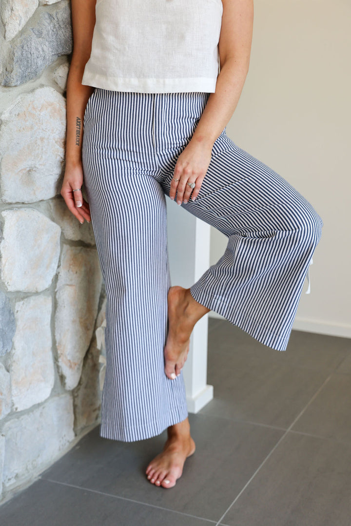 Lotus Pant - Navy & White Stripe