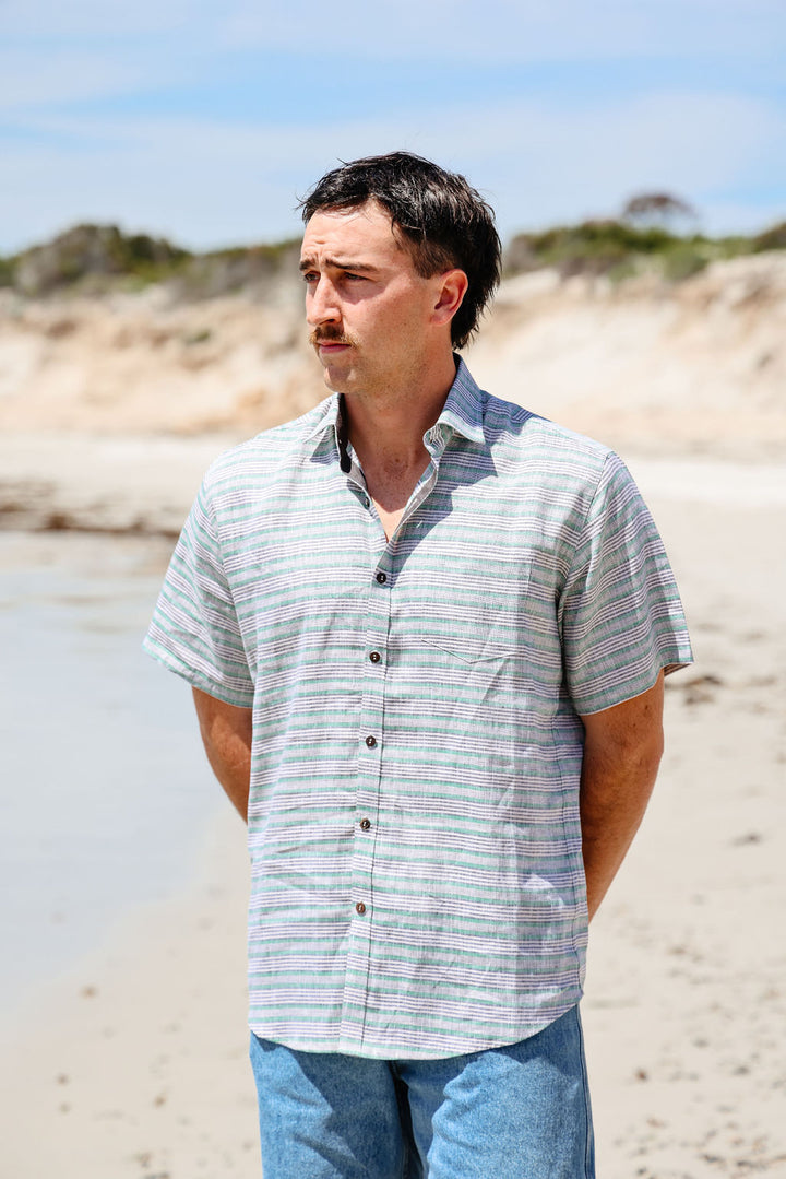 Mens Short Sleeve - Linen Stripe