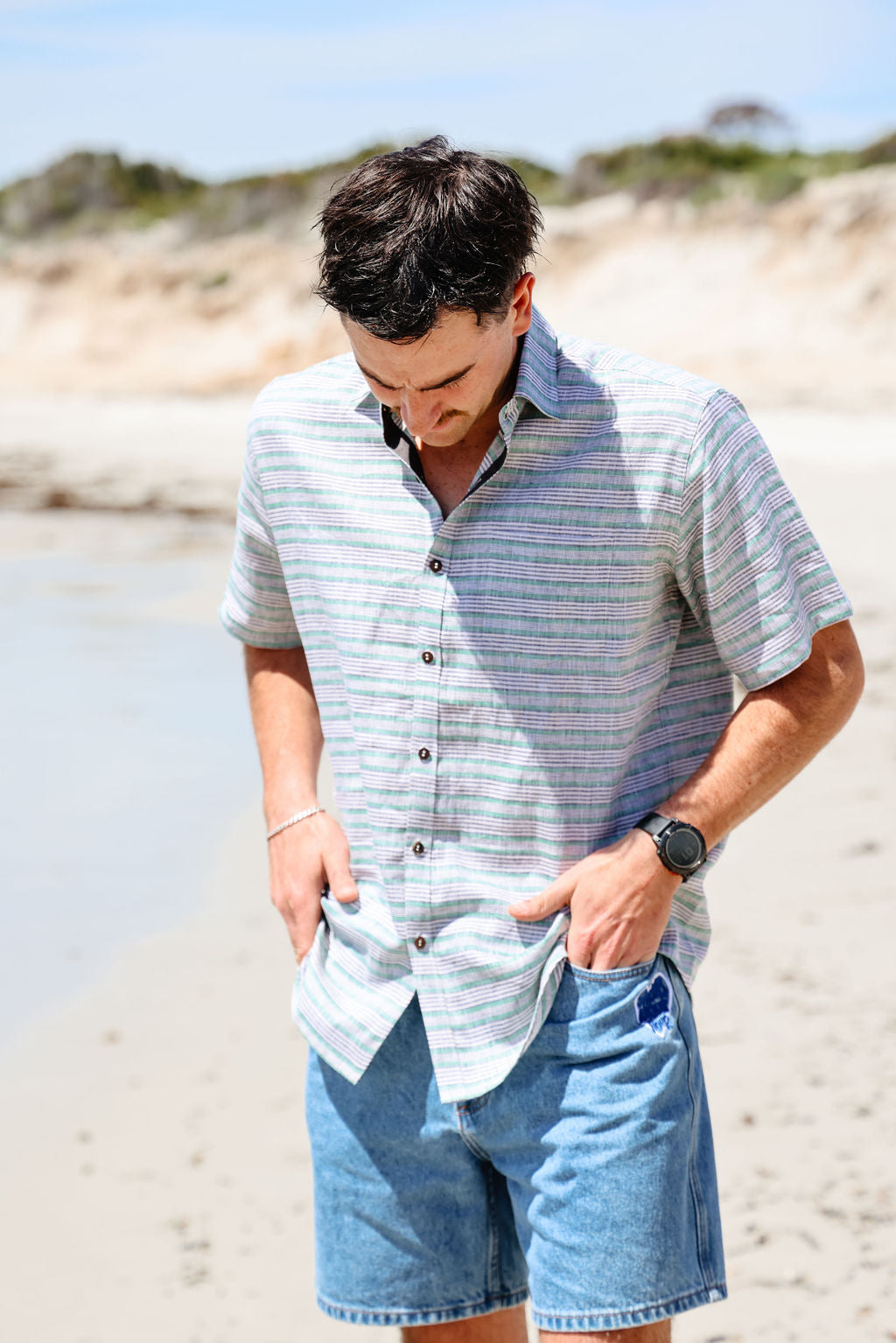 Mens Short Sleeve - Linen Stripe