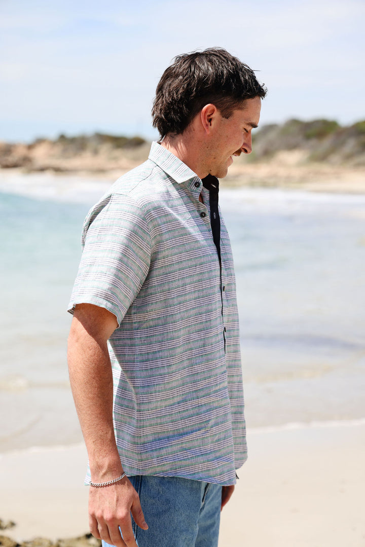 Mens Short Sleeve - Linen Stripe