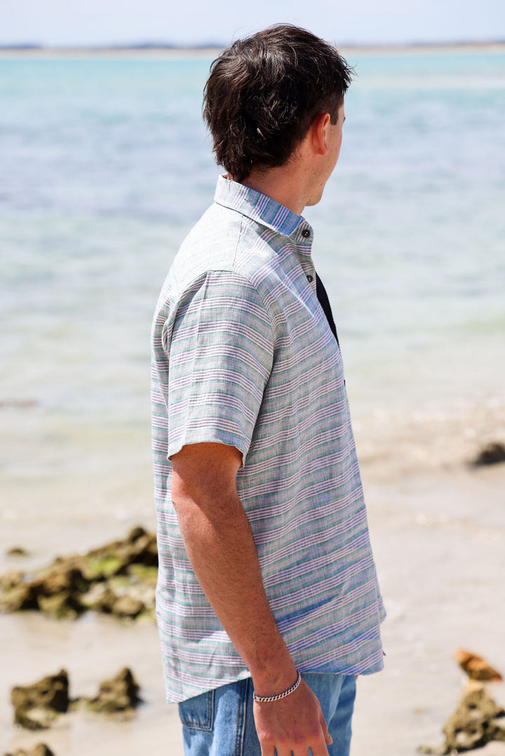 Mens Short Sleeve - Linen Stripe