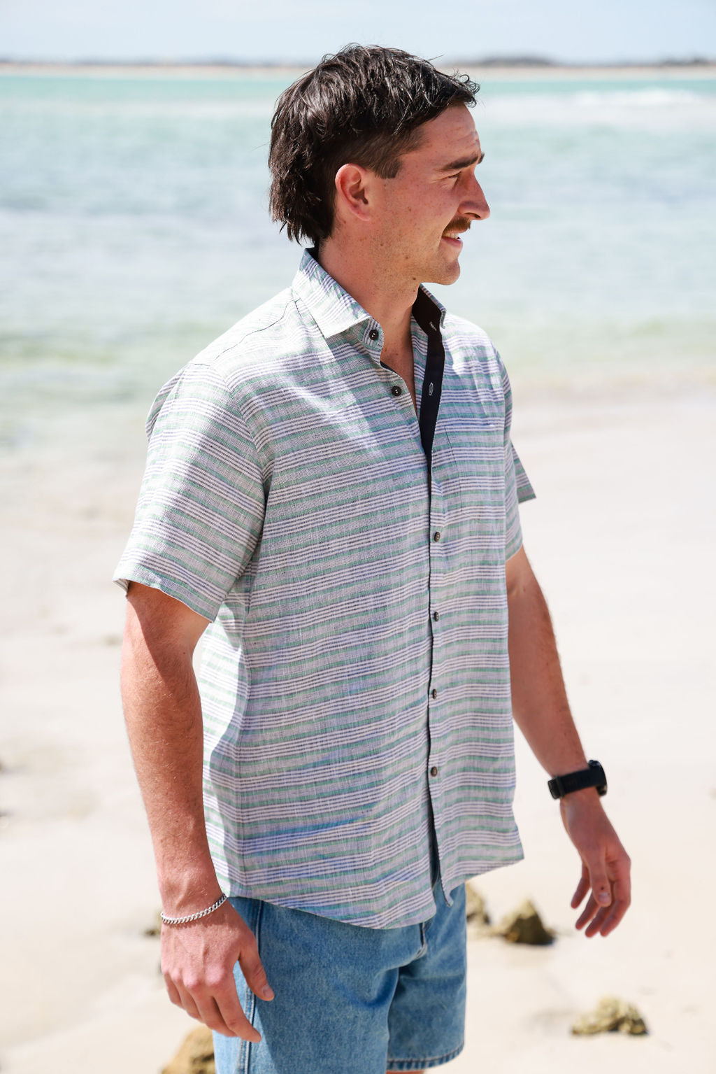 Mens Short Sleeve - Linen Stripe